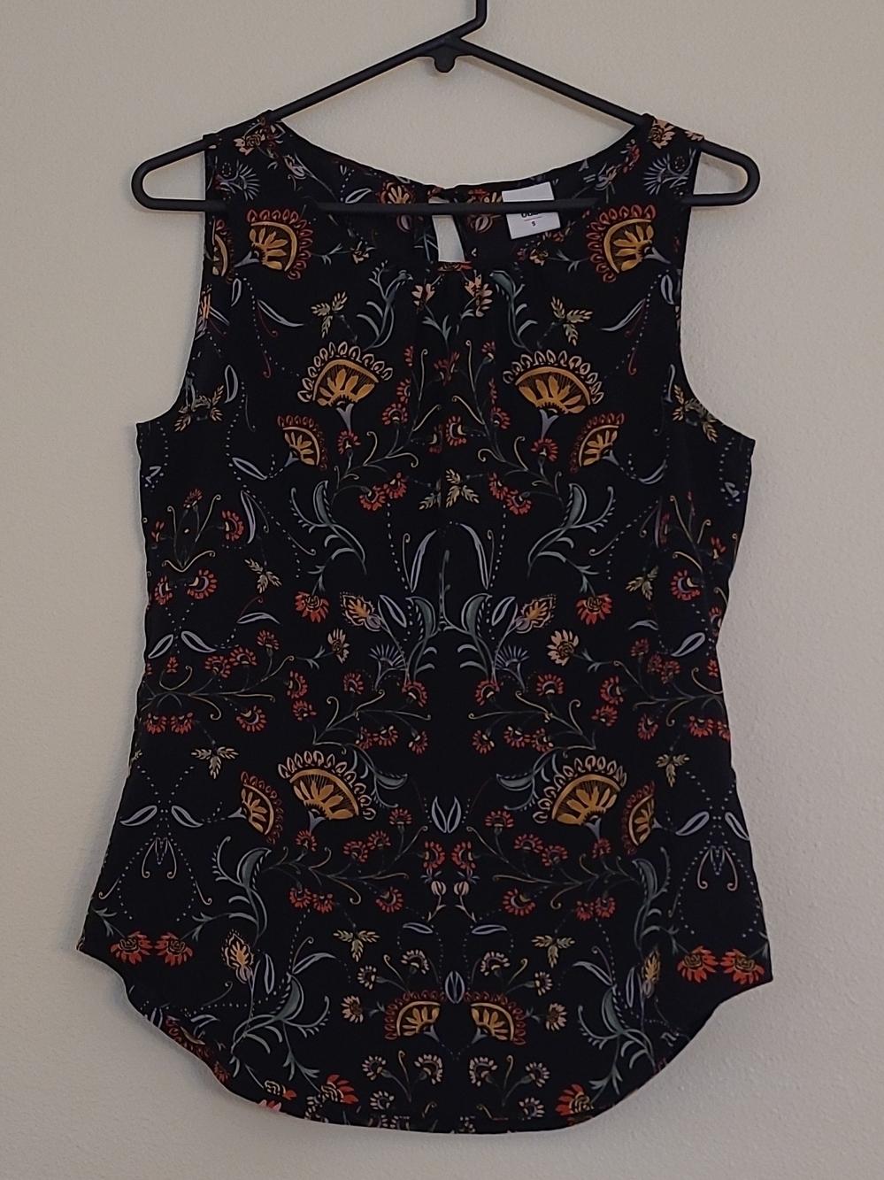 Cabi Legend Blouse Black Floral Sleeveless Keyhole Women's Top Size Small